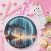 Verjaardagsmeisje op schommel in Moon Waterfall Papieren Bordje (Feest)