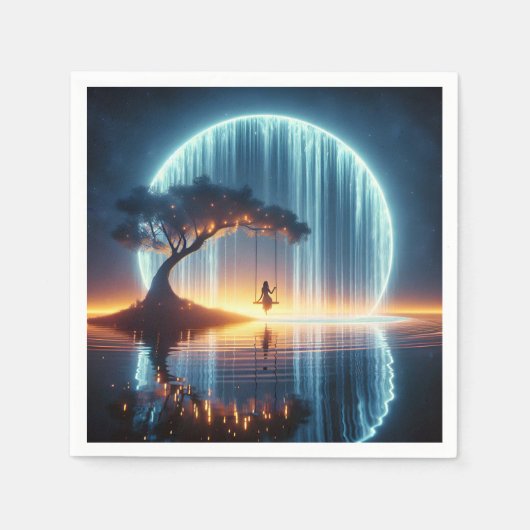 Verjaardagsmeisje op schommel in Moon Waterfall Servet (Voorkant)