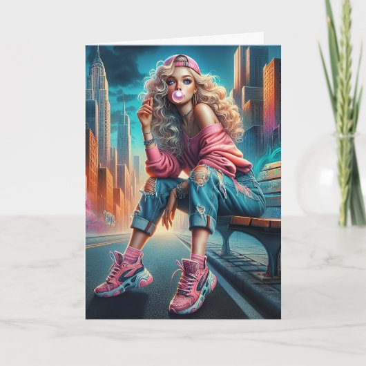 Verjaardagsmeisje op stadsbank kaart (Voorkant)