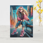 Verjaardagsmeisje op stadsbank kaart (Gele Bloem)