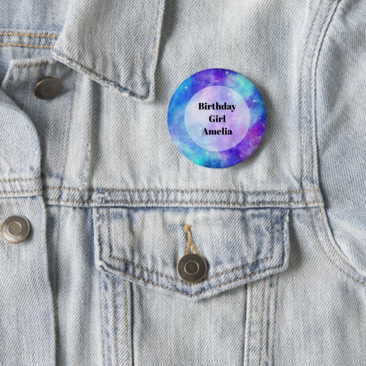 Verjaardagsmeisje - Paarse en blauwe Galaxy Space Ronde Button 5,7 Cm (In situ)