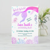 Verjaardagsmeisje Paarse Kleur Zee Dieren Thema Kaart (Staand voorkant)