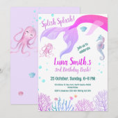 Verjaardagsmeisje Paarse Kleur Zee Dieren Thema Kaart (Voorkant / Achterkant)