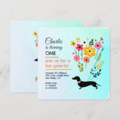 Verjaardagsmeisje Paw-ty Schattige Puppy Dogs Invi Kaart (Voorkant / Achterkant)