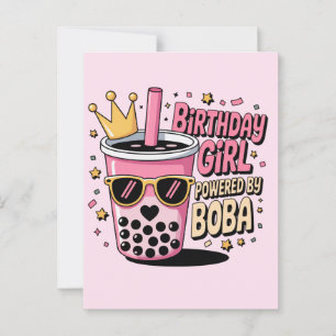 Verjaardagsmeisje Powered by Boba Bubble Tea Feest Briefkaart