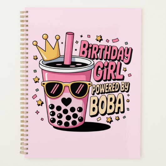 Verjaardagsmeisje Powered by Boba Bubble Tea Feest Planner (Voorkant)
