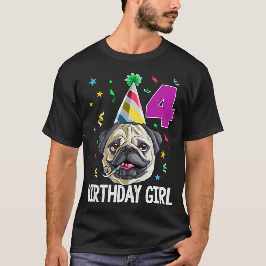 Verjaardagsmeisje Pug 4 T-shirt (Voorkant)