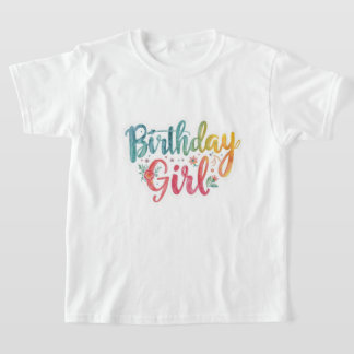 Verjaardagsmeisje Regenboogtekst T-shirt