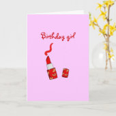 Verjaardagsmeisje (rode lippenstift) kaart (Gele Bloem)