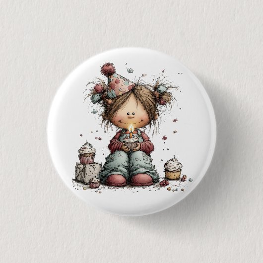 Verjaardagsmeisje ronde button 3,2 cm (Voorkant)