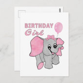 Verjaardagsmeisje Roze Baby Olifant Briefkaart (Voorkant / Achterkant)