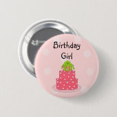 Verjaardagsmeisje - Roze Cake Ronde Button 5,7 Cm (Voorkant /achterkant)