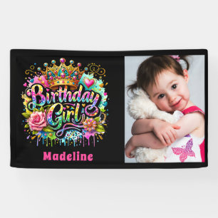 Verjaardagsmeisje Roze Teal Graffiti Foto Spandoek