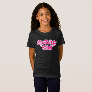 Verjaardagsmeisje roze & wit met sterren t-shirt