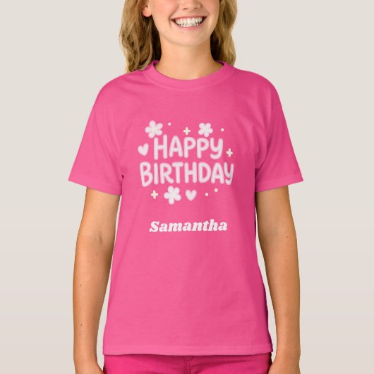 Verjaardagsmeisje roze wit t-shirt (Voorkant)