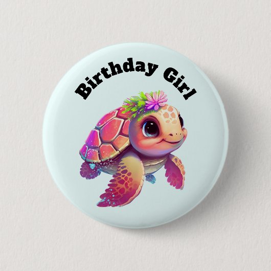 Verjaardagsmeisje - Roze Zee Turtle Whimsical & Cu Ronde Button 5,7 Cm (Voorkant)