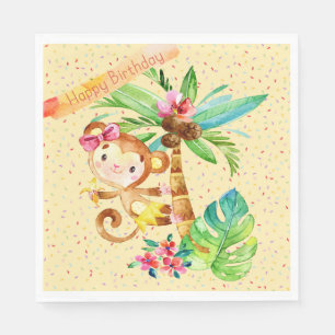 Verjaardagsmeisje, schattig klein aapje servet