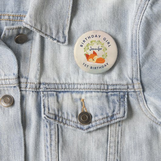 Verjaardagsmeisje Schattige Slapen Sinaasappel Fox Ronde Button 5,7 Cm (In situ)