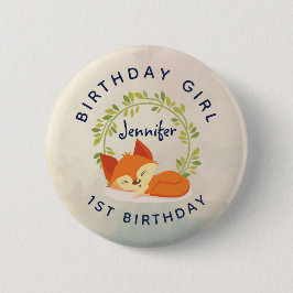 Verjaardagsmeisje Schattige Slapen Sinaasappel Fox Ronde Button 5,7 Cm
