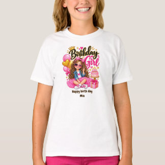 Verjaardagsmeisje T-shirt Schattig Roze & Goud Ve