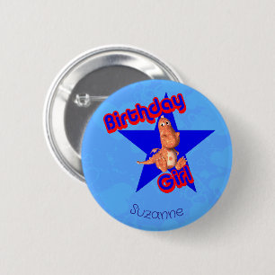 Verjaardagsmeisje vriendelijke dinosaurus leuke ge ronde button 5,7 cm