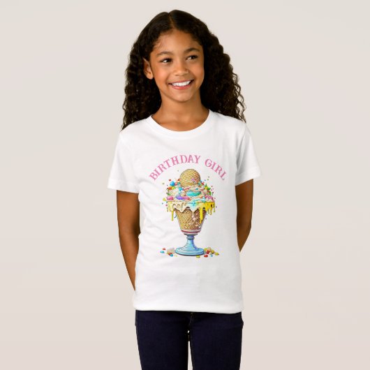 verjaardagsmeisje | Whimsical Ice Cream Sundae T-shirt (Voorkant volledig)