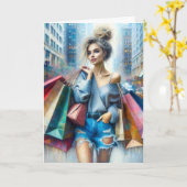 Verjaardagsmeisje winkelen in de grote stad kaart (Gele Bloem)