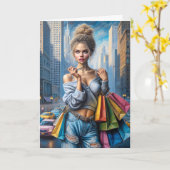 Verjaardagsmeisje winkelen in de grote stad kaart (Gele Bloem)