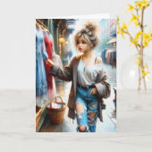 Verjaardagsmeisje winkelen in de grote stad kaart (Gele Bloem)