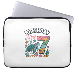 Verjaardagsmeisje Zeeschildpad 7e Verjaardag Vecto Laptop Sleeve