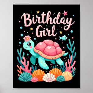Verjaardagsmeisje Zeeschildpad Thema Verjaardagsfe Poster