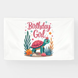 Verjaardagsmeisje Zeeschildpad Thema Verjaardagsfe Spandoek