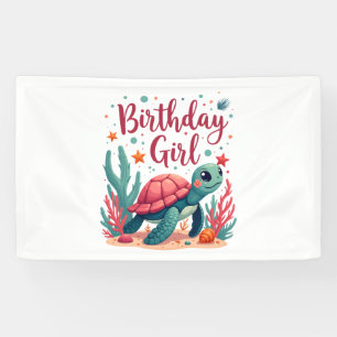 Verjaardagsmeisje Zeeschildpad Thema Verjaardagsfe Spandoek