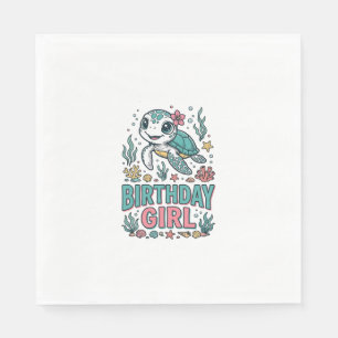 Verjaardagsmeisje Zeeschildpad Vintage Gravure T-s Servet