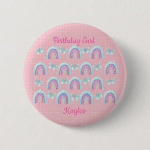 Verjaardagsmeisjes Regenbogen, Vlinders & Stippen  Ronde Button 5,7 Cm