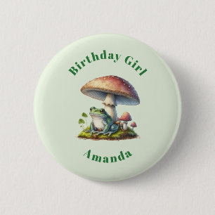 Verjaardagsmeisjeskikker onder een paddestoel Cute Ronde Button 5,7 Cm