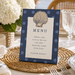 Verjaardagsmenu bord 'Preppy Coastal Shell' voor e Reclamebord Met Voetstuk