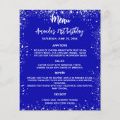 Verjaardagsmenu koninklijk blauw glitter leuke wee (Voorkant)