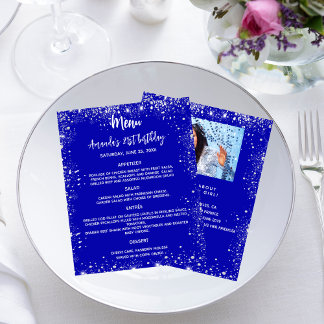 Verjaardagsmenu koninklijk blauw glitter leuke wee