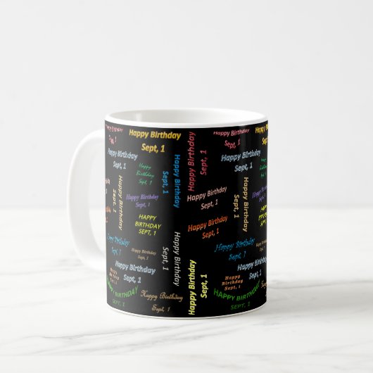 Verjaardagsmok 1 september koffiemok (Voorkant links)