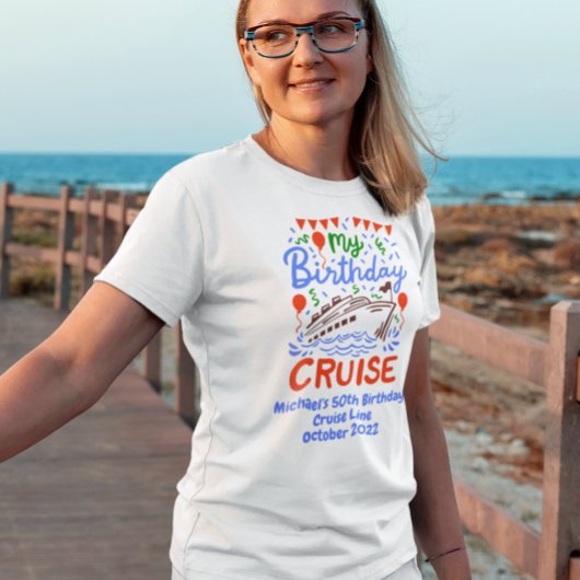Verjaardagsmonogram cruise embarkatie t-shirt