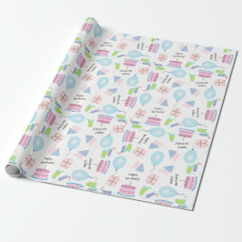 Verjaardagsmotief in roze/blauw inpakpapier