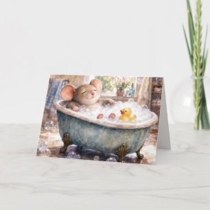 Verjaardagsmuis die een bubbelbad neemt kaart
