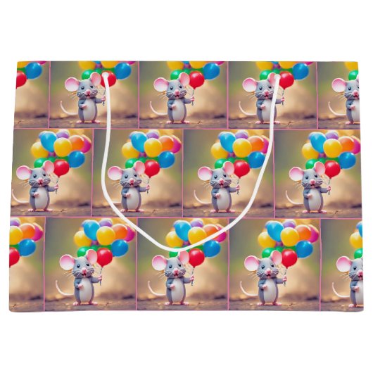 Verjaardagsmuis met ballonnen groot cadeauzakje (Voorkant)