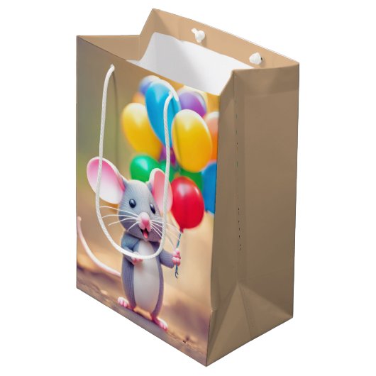 Verjaardagsmuis met ballonnen medium cadeauzakje (Voorkant Gekanteld)