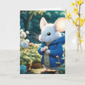 Verjaardagsmuis met bloem kaart (Gele Bloem)