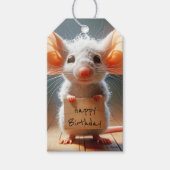 Verjaardagsmuis met kartonnen bordje cadeaulabel (Voorkant)