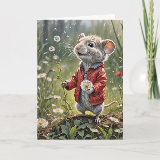 Verjaardagsmuis met paardenbloem kaart (Voorkant)
