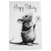 Verjaardagsmuis met witte madeliefje medium cadeauzakje (Voorkant)