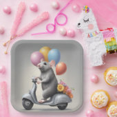 Verjaardagsmuis op een scooter papieren bordje (Feest)